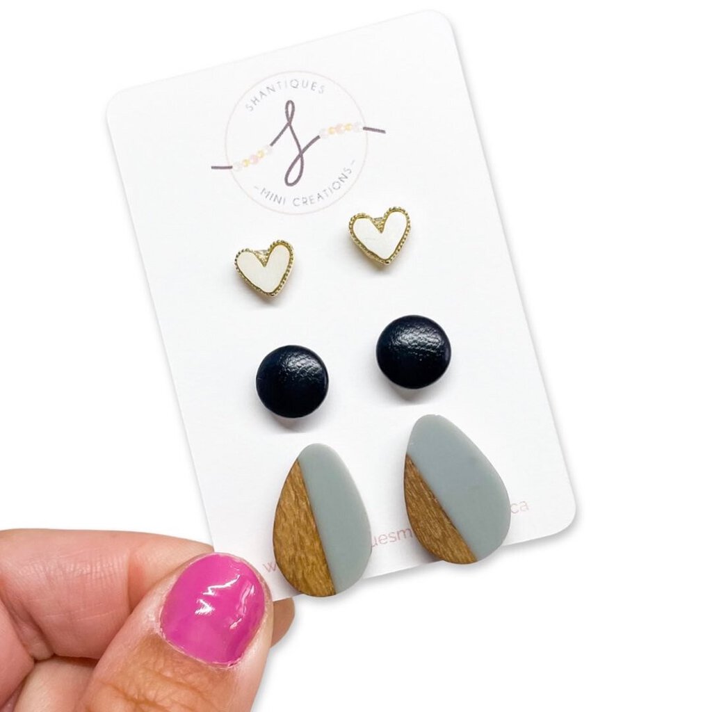 WOOD GRAIN TEARDROPS GREY - TRIO EARRINGS