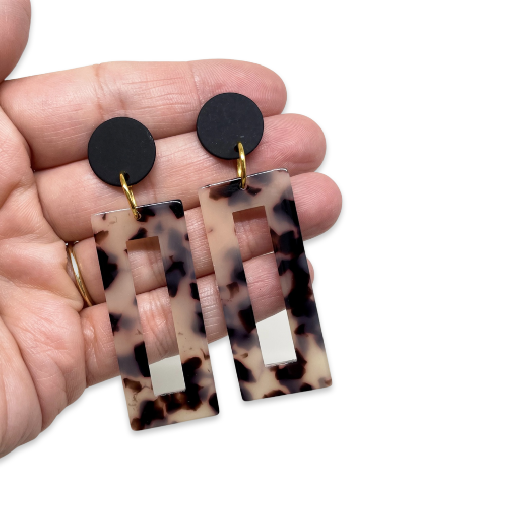 LARGE RESIN RECTANGLE/ANIMAL PRINT- DANGLE EARRINGS