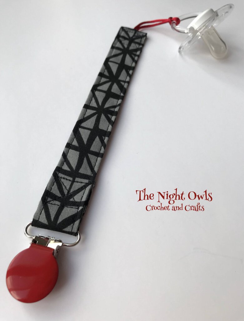 Fabric Pacifier Clip - Black Grey Red