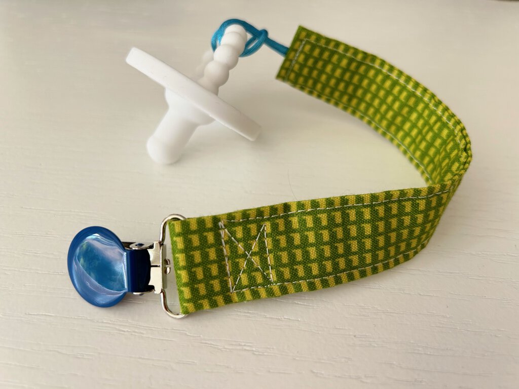 Fabric Pacifier Clip - Green & Blue