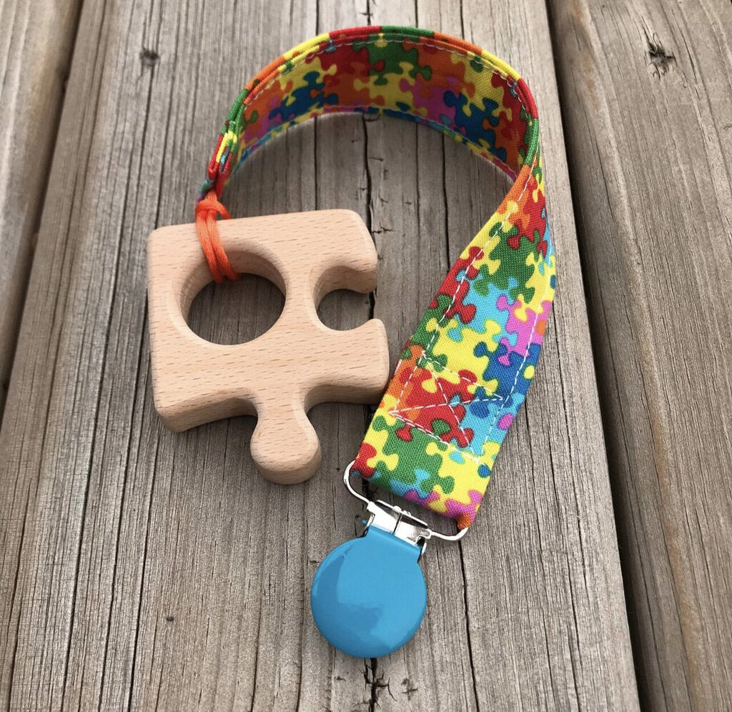 Fabric Pacifier Clip - Puzzle Pieces