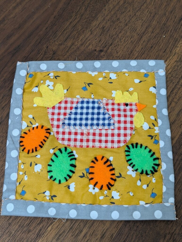 Hen with Eggs Coffee Quilt 6 1/2" square