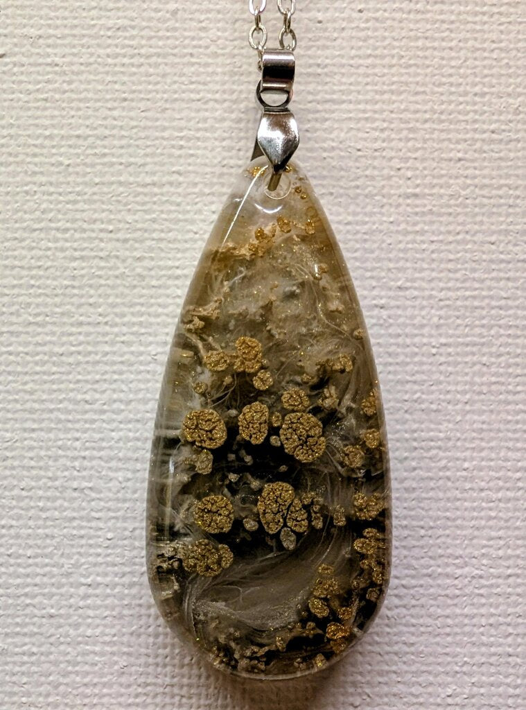 Taupe and cooper alcohol ink 27 inch stainless steel necklace