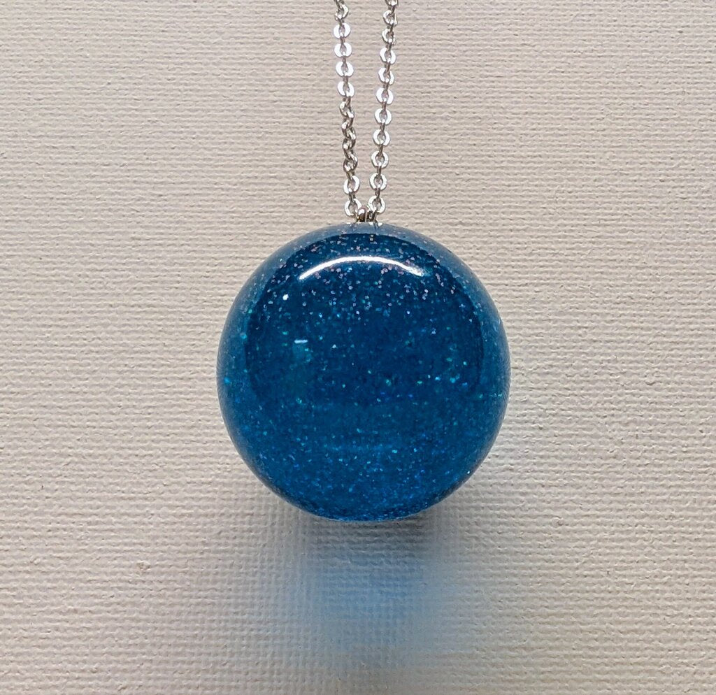 Blue sparkle sphere 28 inch inch stainless steel necklace