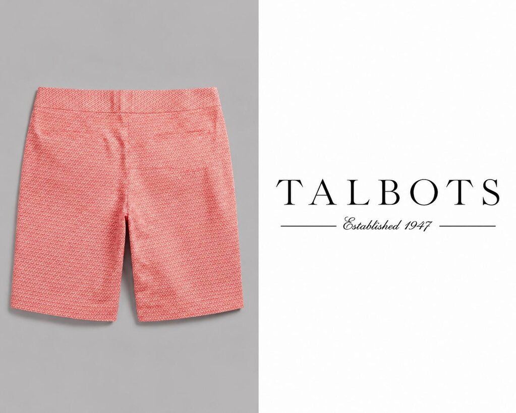 TALBOTS Stretch Bermuda Shorts - Coral & White Print - Size 18