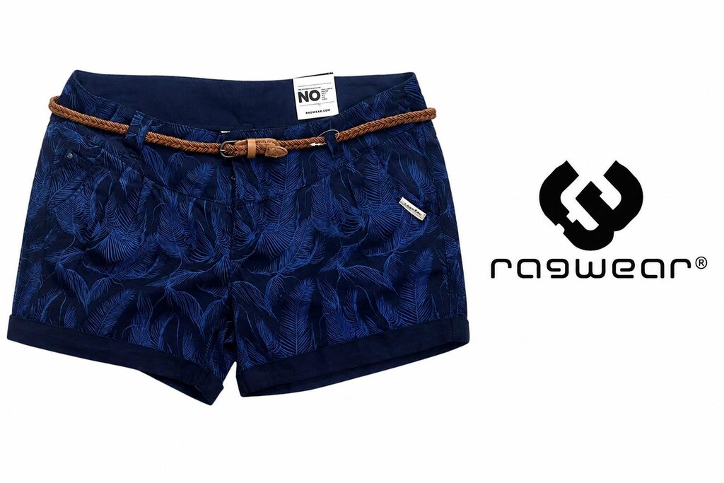 RAGWEAR Women's Navy Tropical Print Shorts with Braided Belt ~ Size 31 - NWT