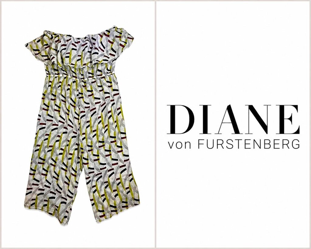 DIANE von FURSTEBERG Linen Blend Strapless Wide Leg Jumpsuit Women's ~ Size Large