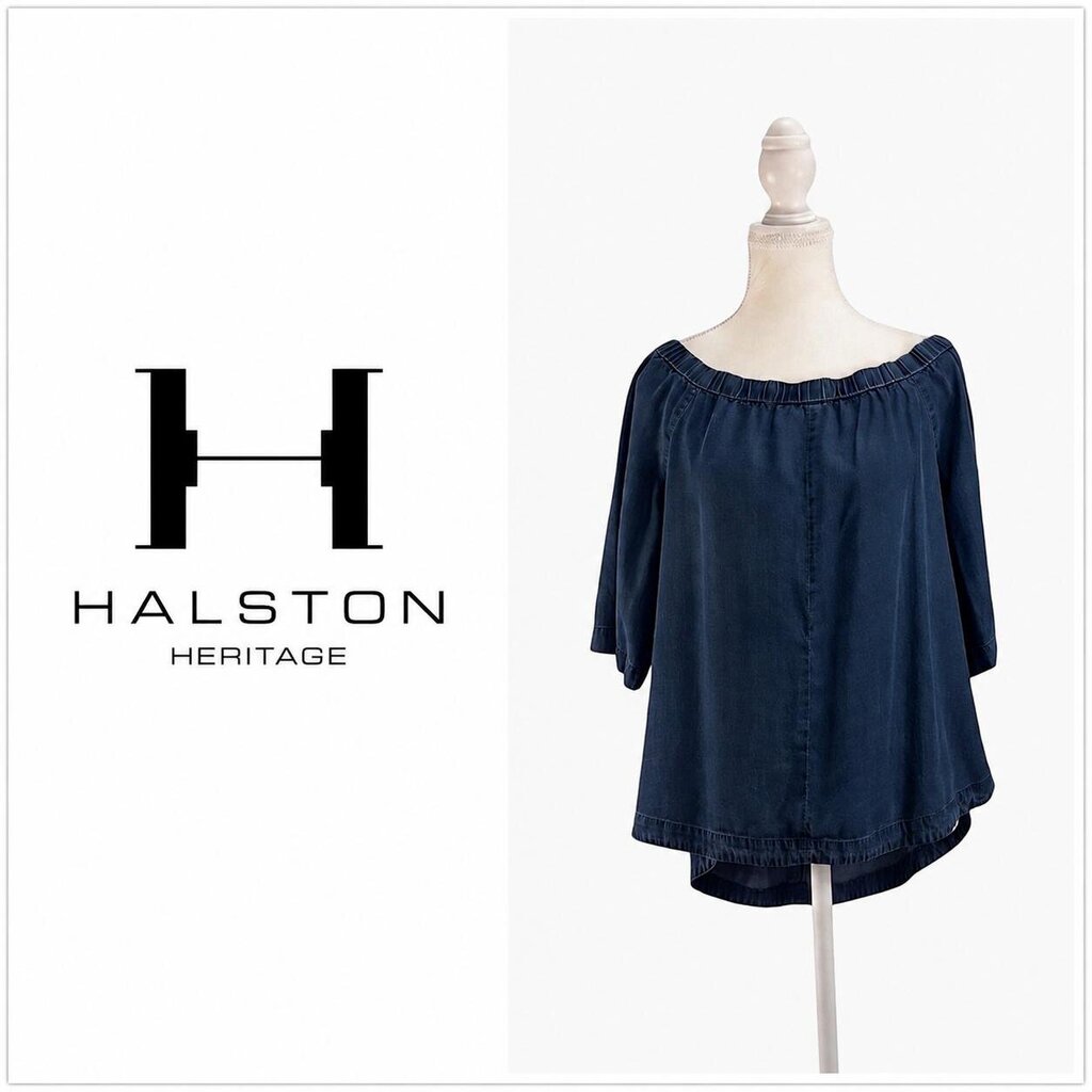 HALSTON Chambray Off-the-Shoulder Blouse Women's XL