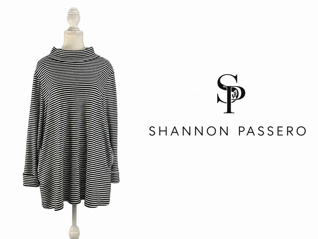 SHANNON PASSERO Black & White Striped Tunic Top - Medium