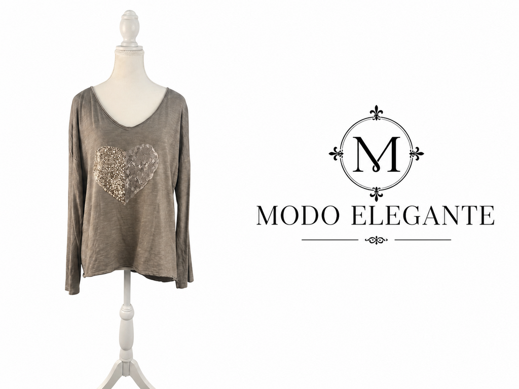 MODO ELEGANTE Sequined Heart Top -S/M