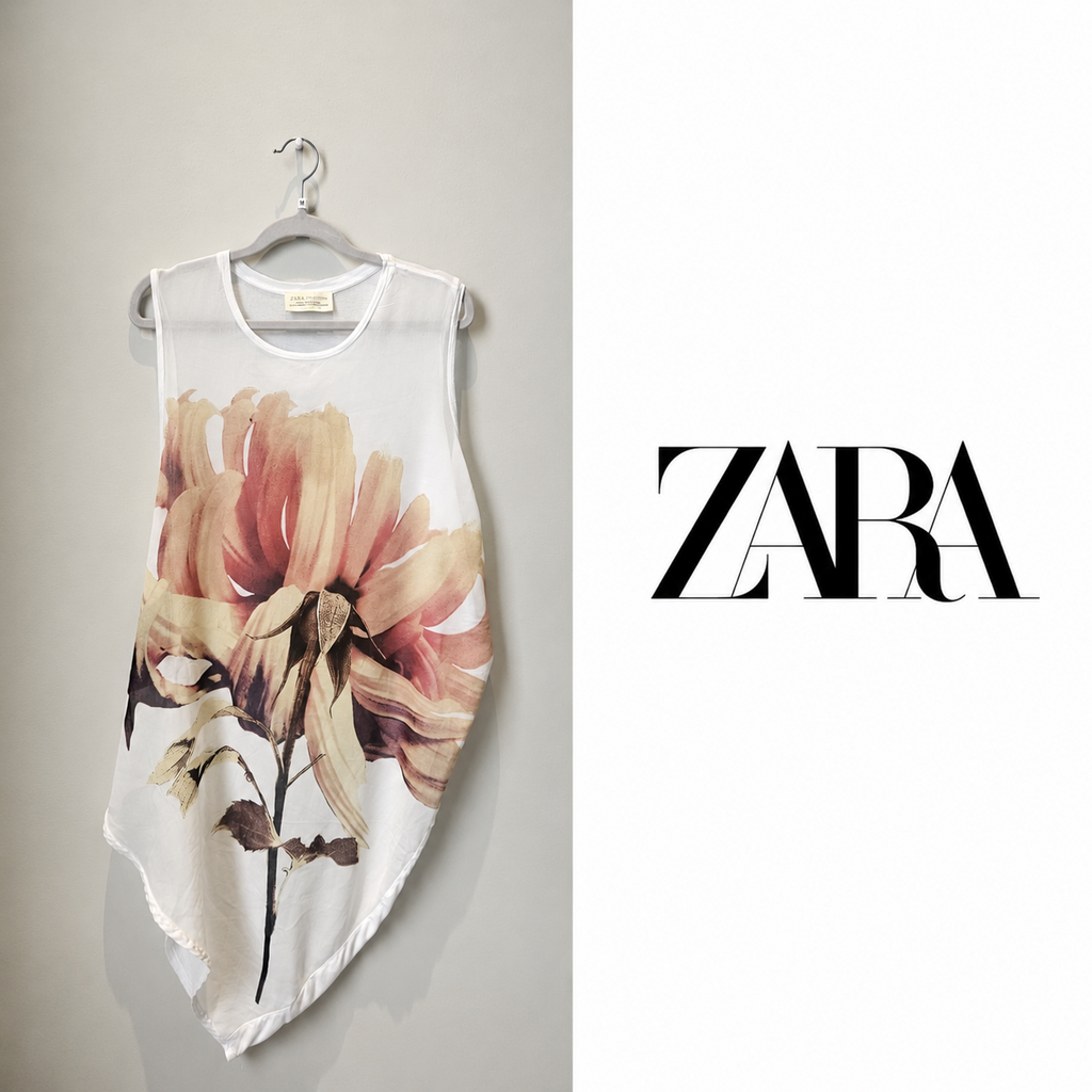 ZARA Floral Asymmetrical Tunic Top | Size Medium