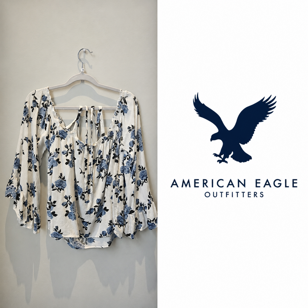 AMERICAN EAGLE OUTFITTERS Floral Peasant Blouse - Medium