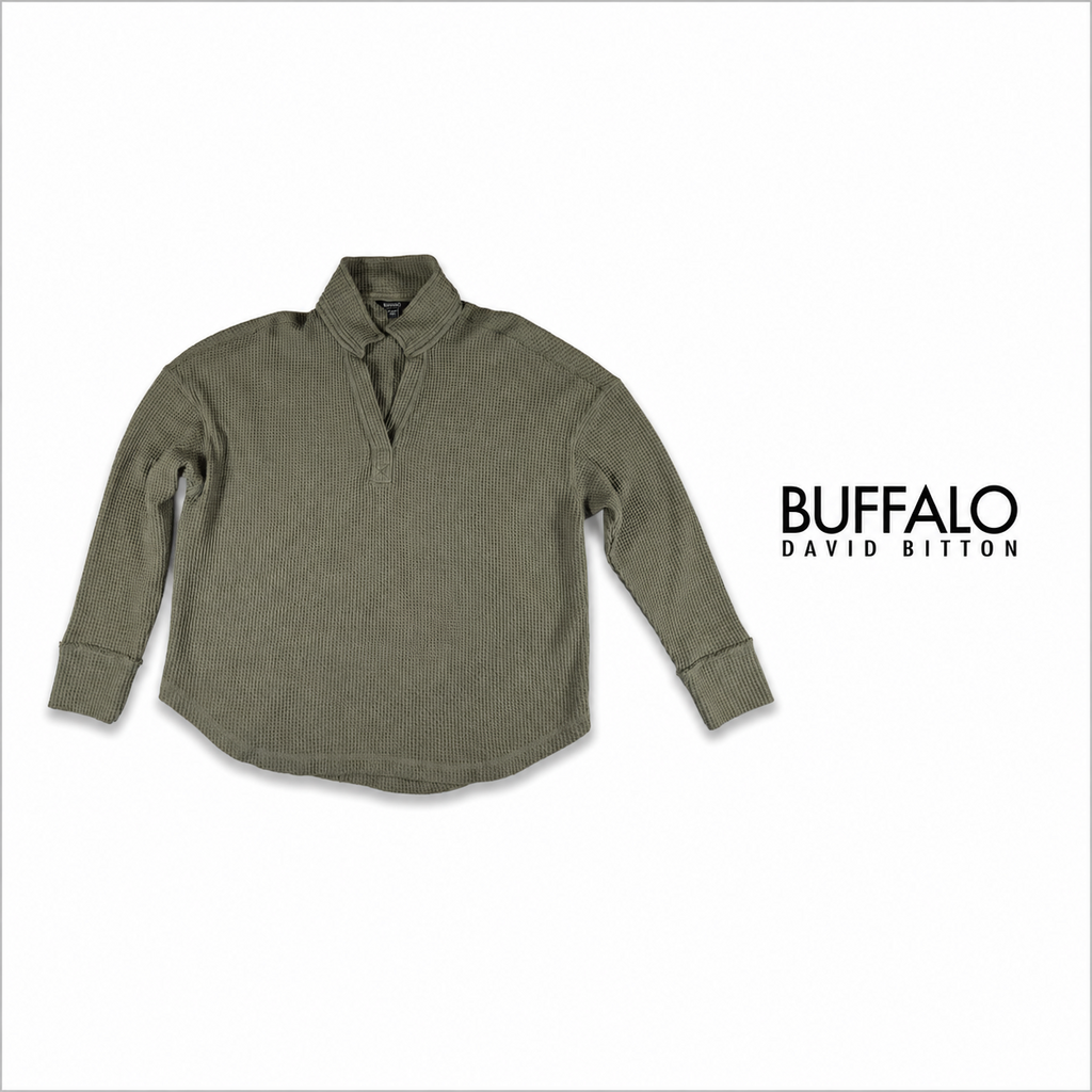 BUFFALO David Bitton Olive Waffle Knit Pullover - XXL