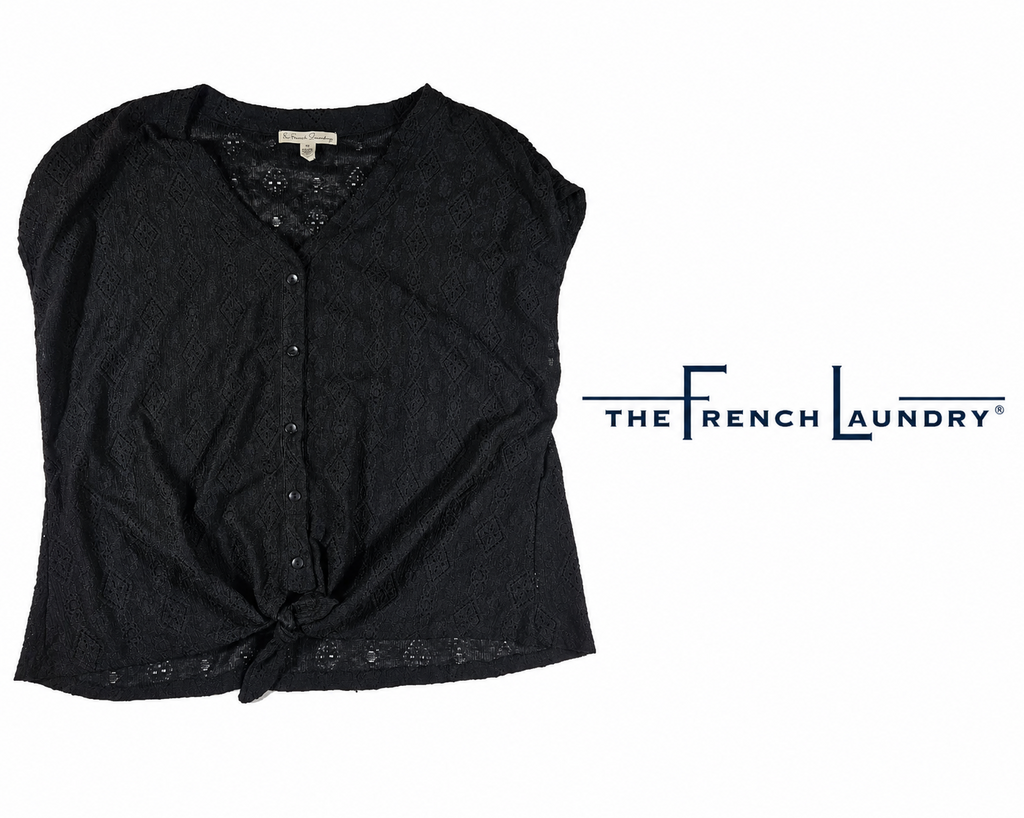 FRENCH LAUNDRY Black Pointelle Tie Front ~ 2XL
