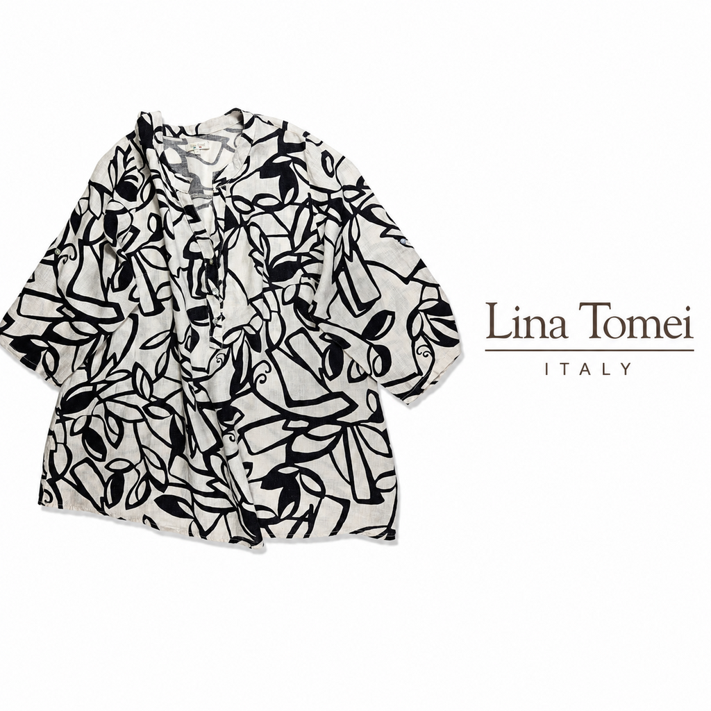 LINA TOMEI 100% Linen Blouse ~ Made in Italy ~ Size 2X