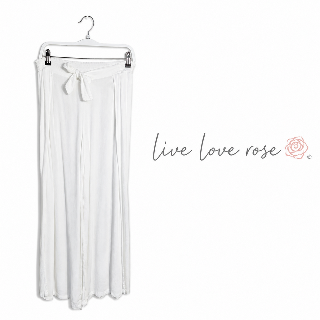 LIVE LOVE ROSE White Wide Leg Pull-On Pants ~ Small