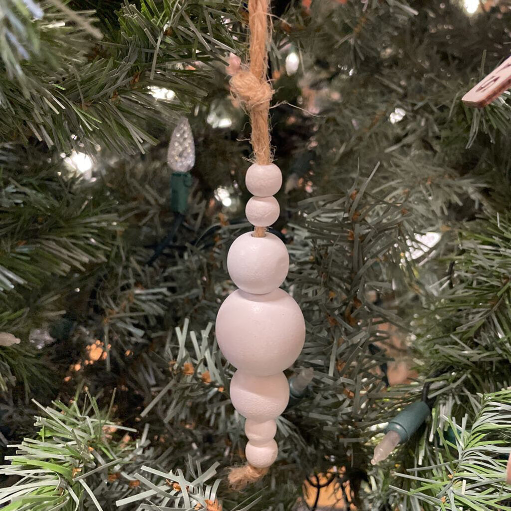 WHITE WOOD BEAD ORNAMENT