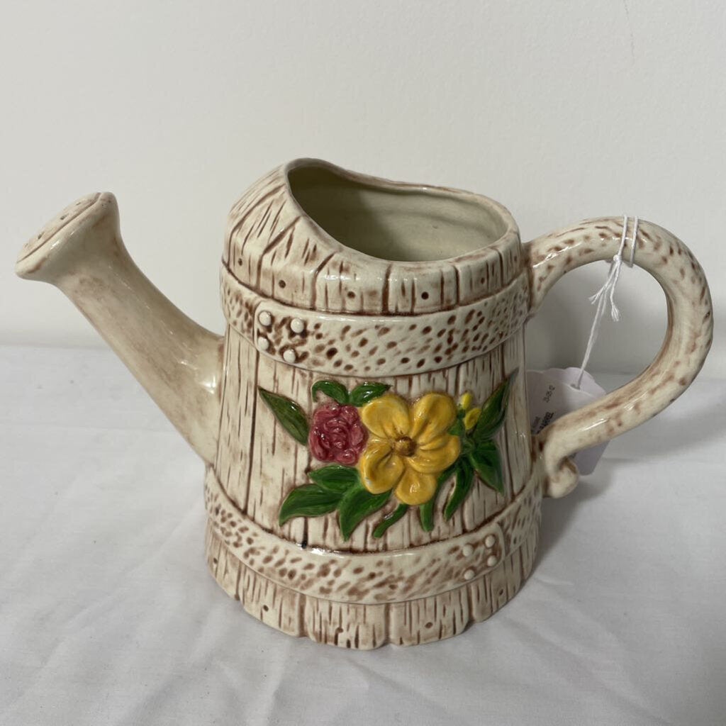 VTG GLAZED BARREL WATERING CAN