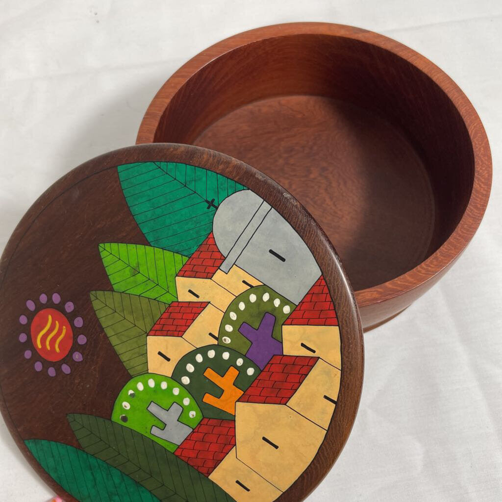 VTG FOLK ART HAND PAINTED TRINKET BOX