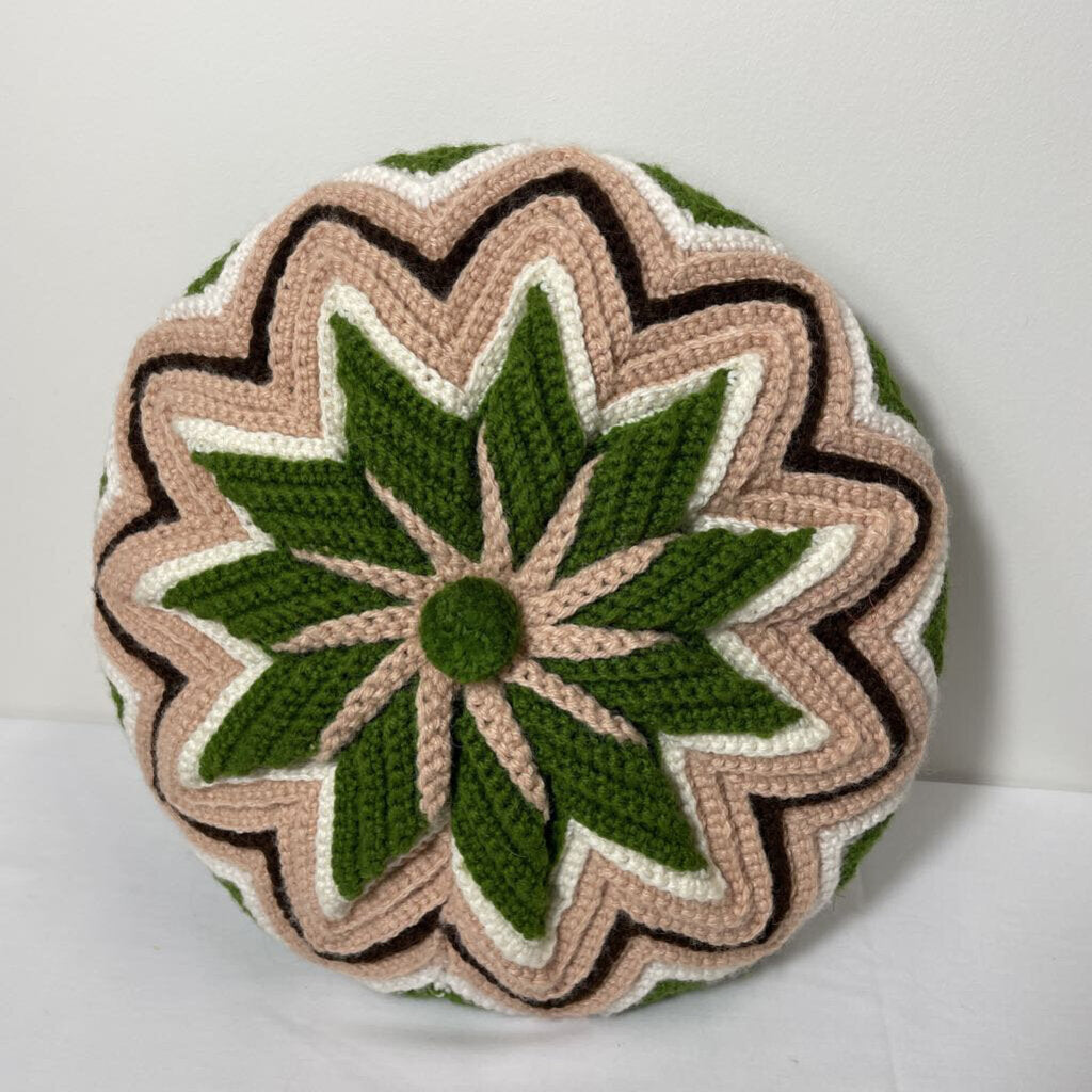 CROCHET GREEN & PINK PILLOW