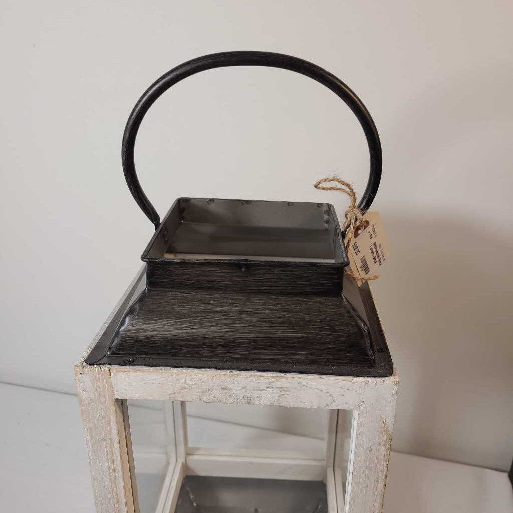Whitewashed Wood & Metal Lantern - Small