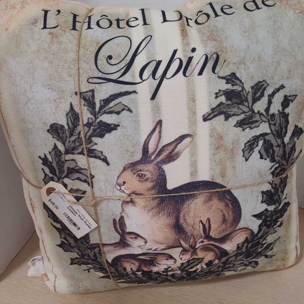 Vintage Style Rabbit & Family Cushion
