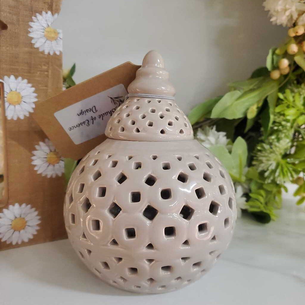 Beige Pierced Ceramic Temple Jar