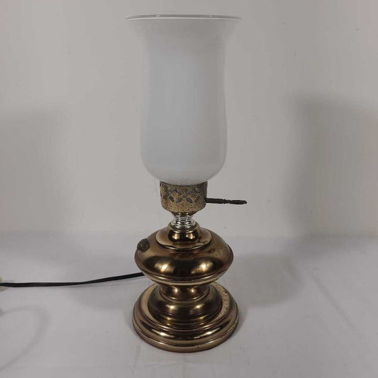VTG BRASS LAMP W/WHITE GLASS SHADE