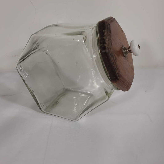 GLASS CANISTER W/WOODEN LID