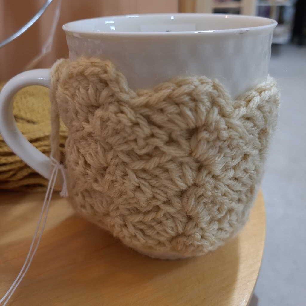 HAND CROCHET COFFEE COZY - OATMEAL
