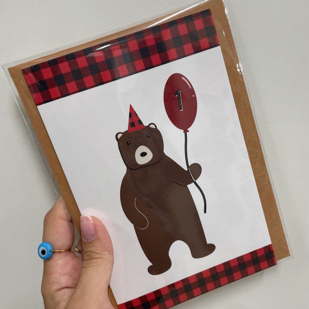 Plaid First Birthday Card