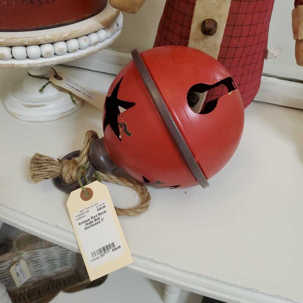 Antique Red Metal Jingle Bell - distressed