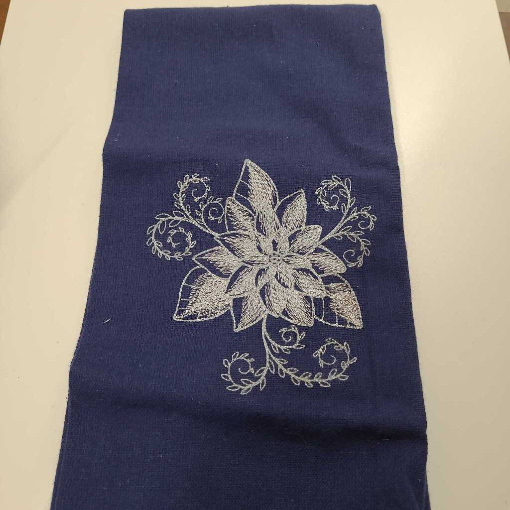 EMB Christmas flower tea towel blue