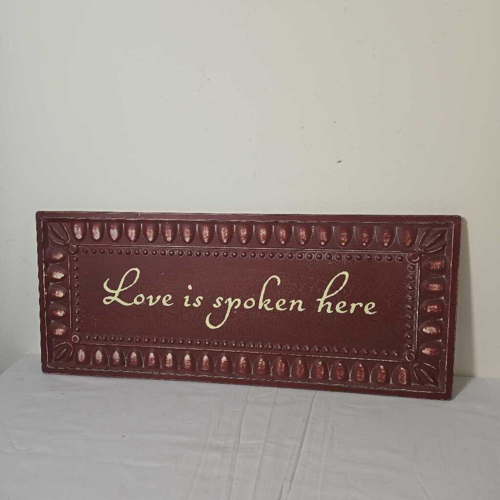 LOVE IS SPOKEN TIN WALL ART