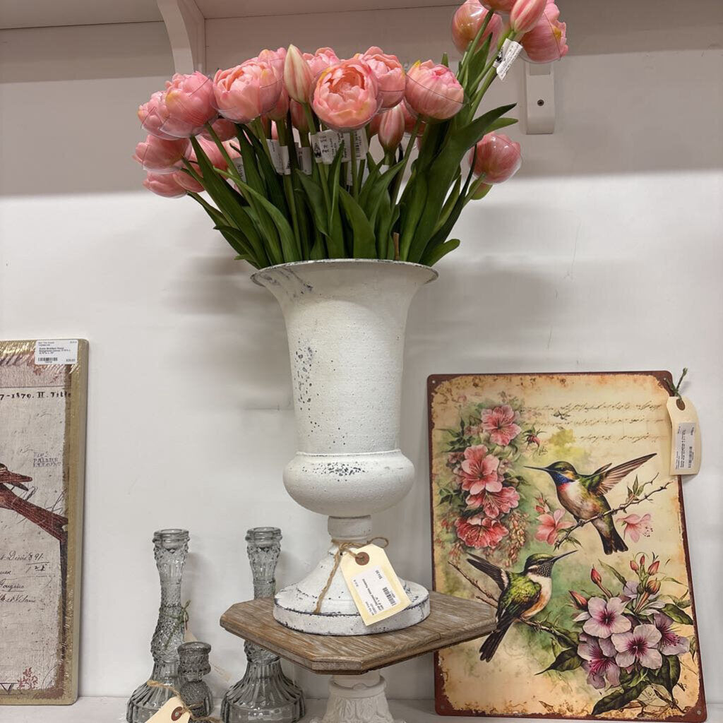 Large Distressed White Pedestal Vase