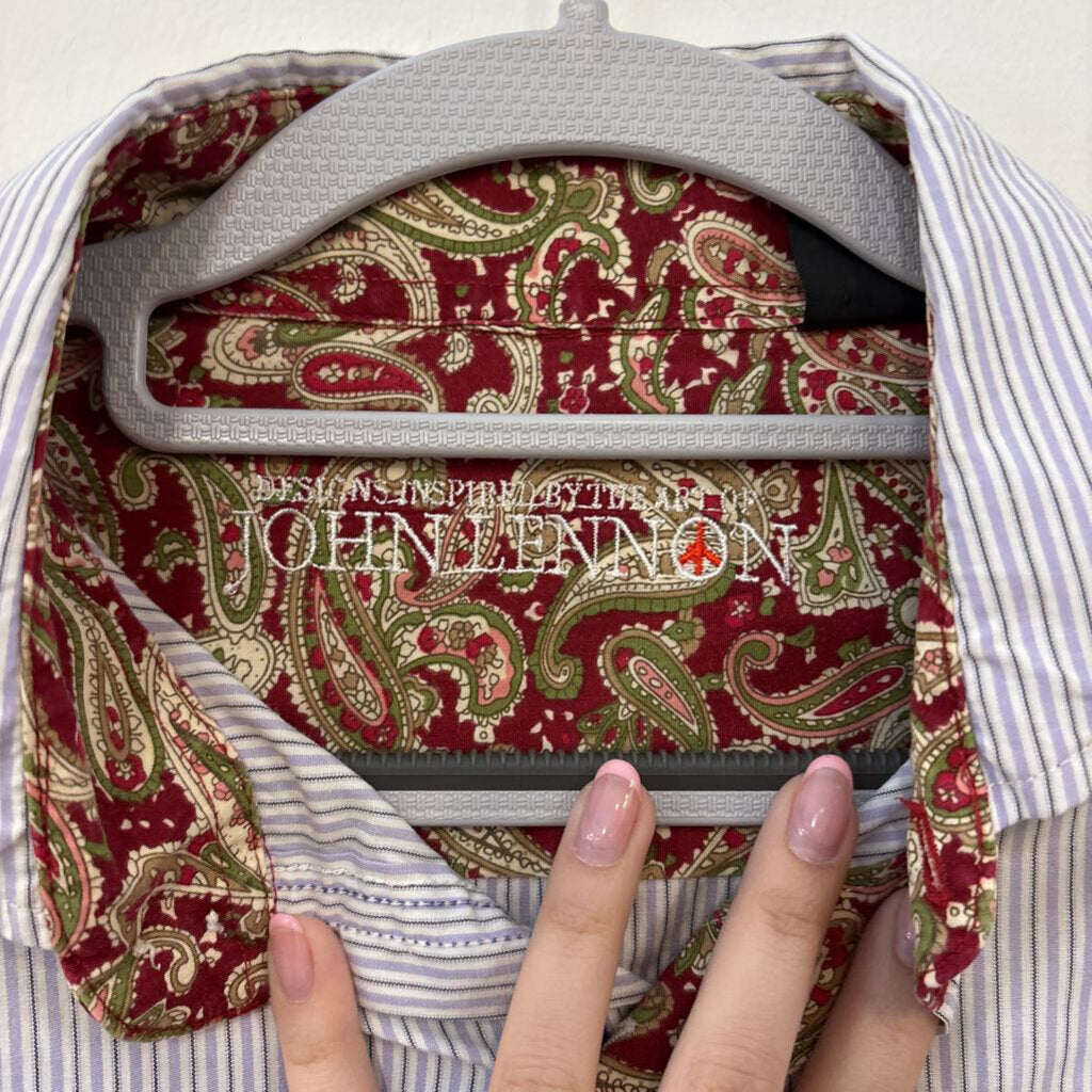 STRIPE BUTTON-UP W/JOHN LENNON DETAIL