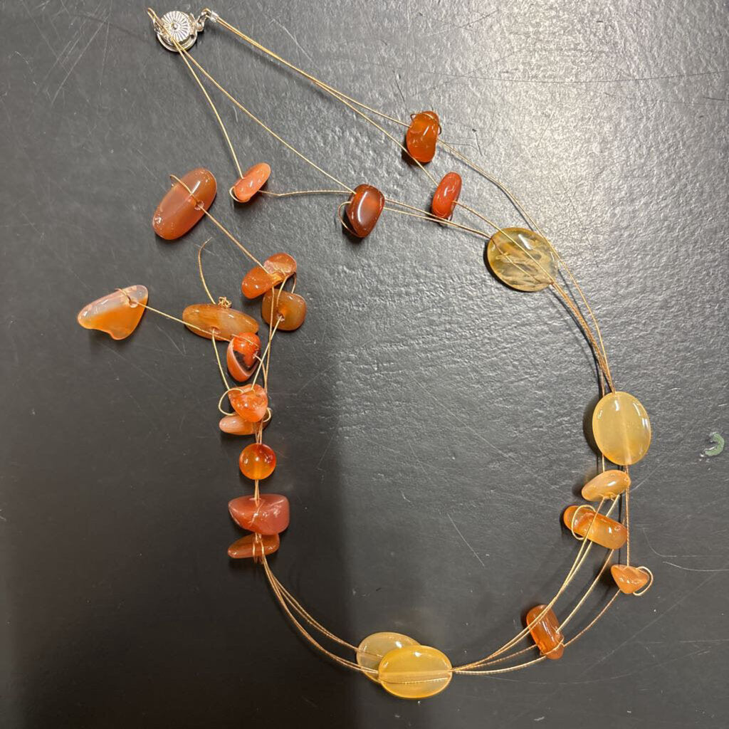 LONG RED/ORANGE BEAD NECKLACE