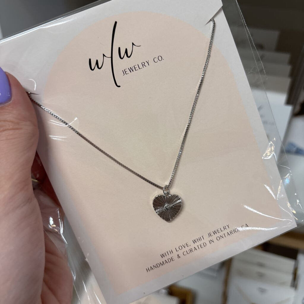 18" CZ HEART NECKLACE/SILVER PLATED BRASS