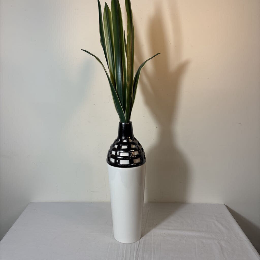 FAUX SNAKE PLANT IN CERAMIC VASE
