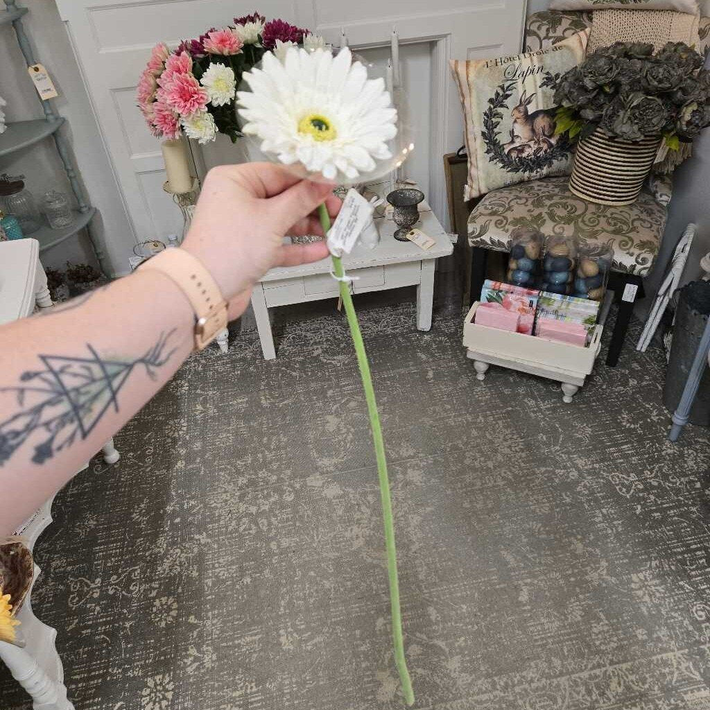 25" Fresh Touch Gerber Daisy Stem - White