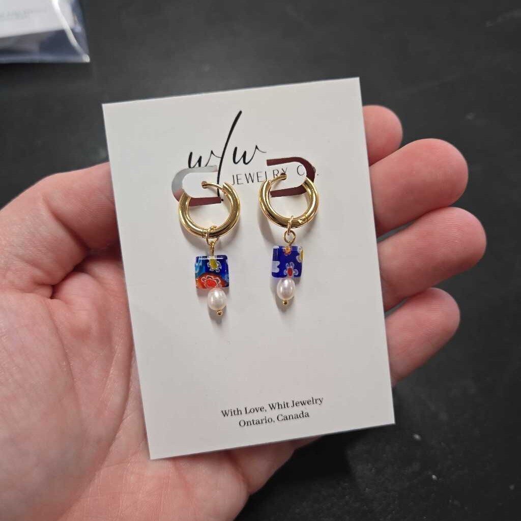 GLASS BEAD HOOPS - DARK BLUE