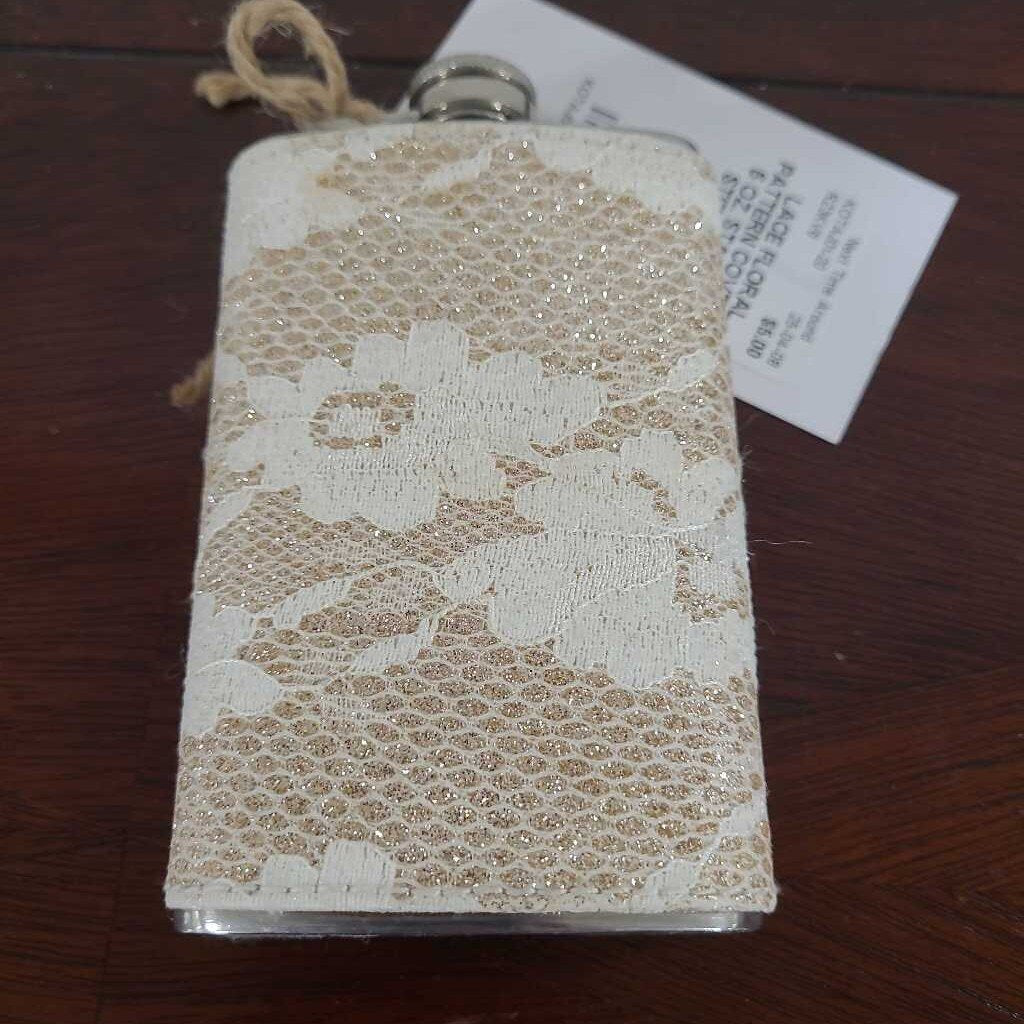 LACE FLORAL PATTERN COVERED 5 OZ. STAINLESS STEEL FLASK