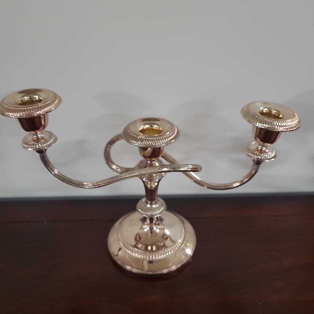 VINTAGE AB TRIPLE CANDLE STICK HOLDER SILVER PLATED ON ZINC 1 OF 2