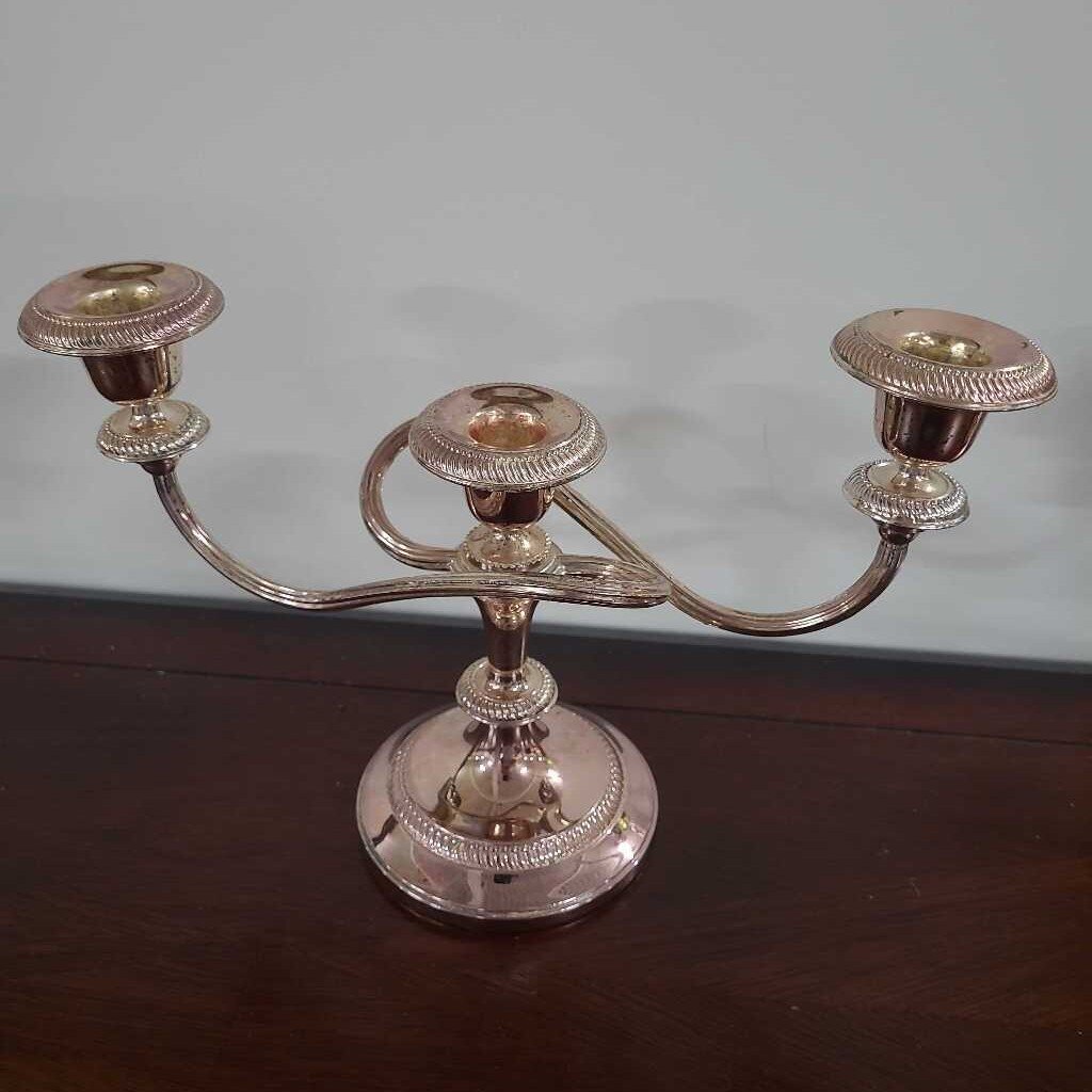 VINTAGE AB TRIPLE CANDLE STICK HOLDER SILVER PLATED ON ZINC 2 OF 2