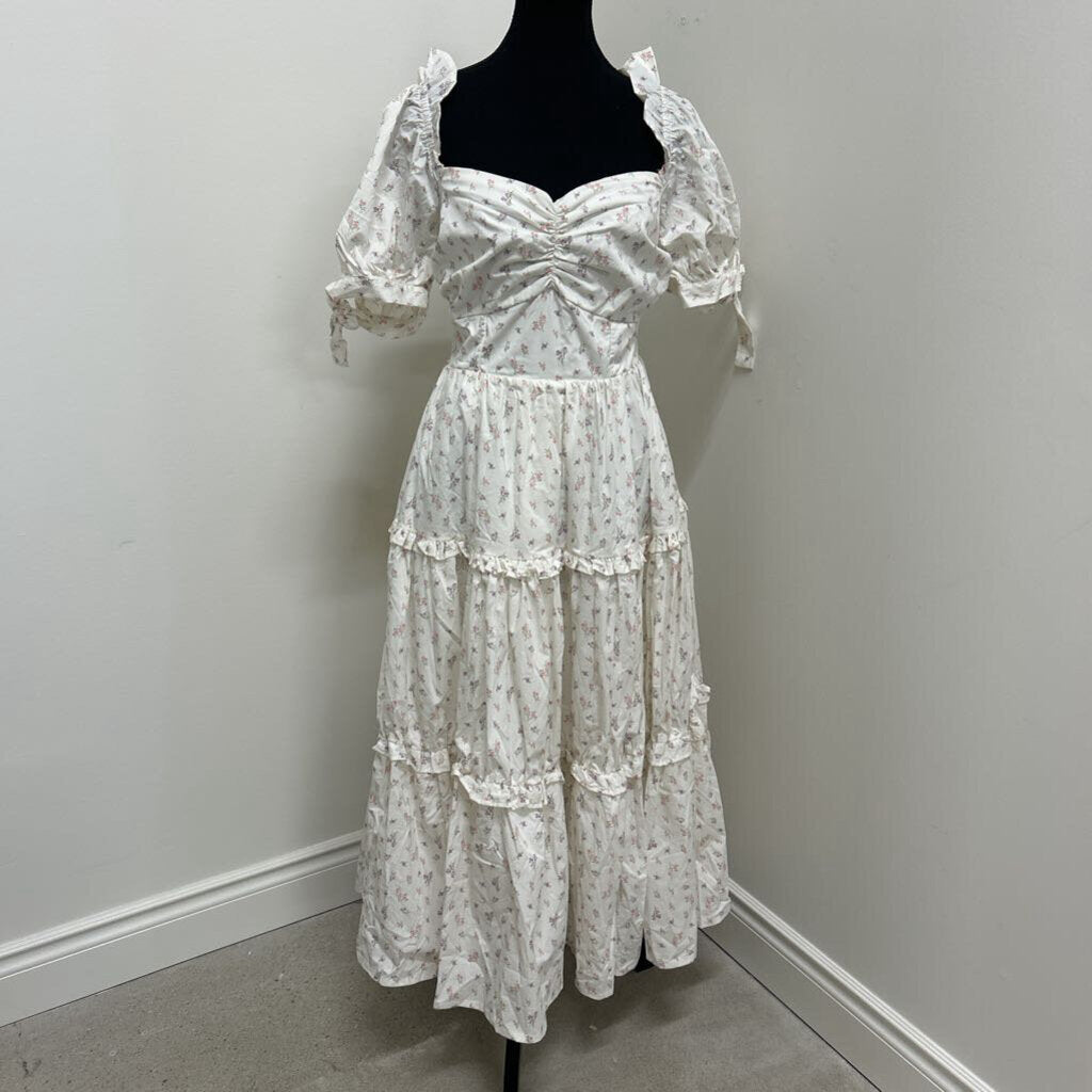 LORI MAXI DRESS - WHITE & PURPLE FLORAL - L