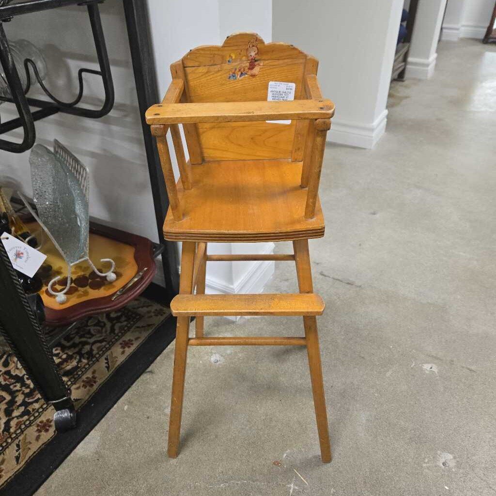 ANTIQUE CHILD'S WOODEN TOY HIGHCHAIR