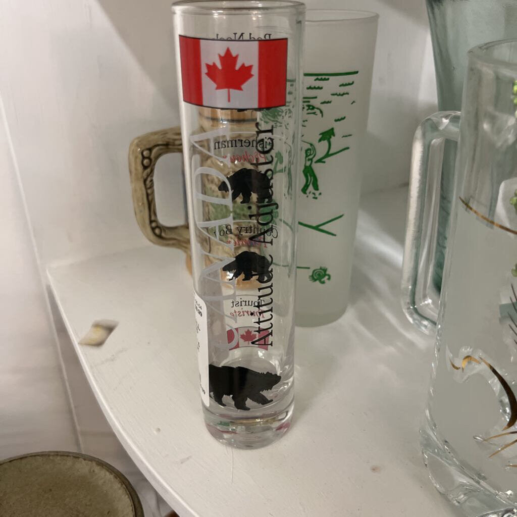 CANADA SOUVENIR TALL SHOT GLASS ATTITUDE ADJUSTER
