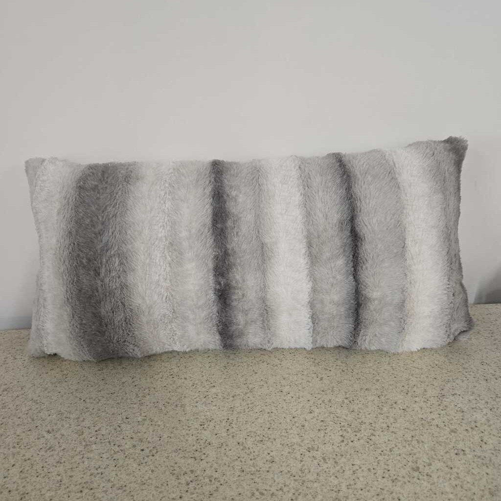 GREY FAUX FUR DOWN FILLED LUMBAR PILLOW