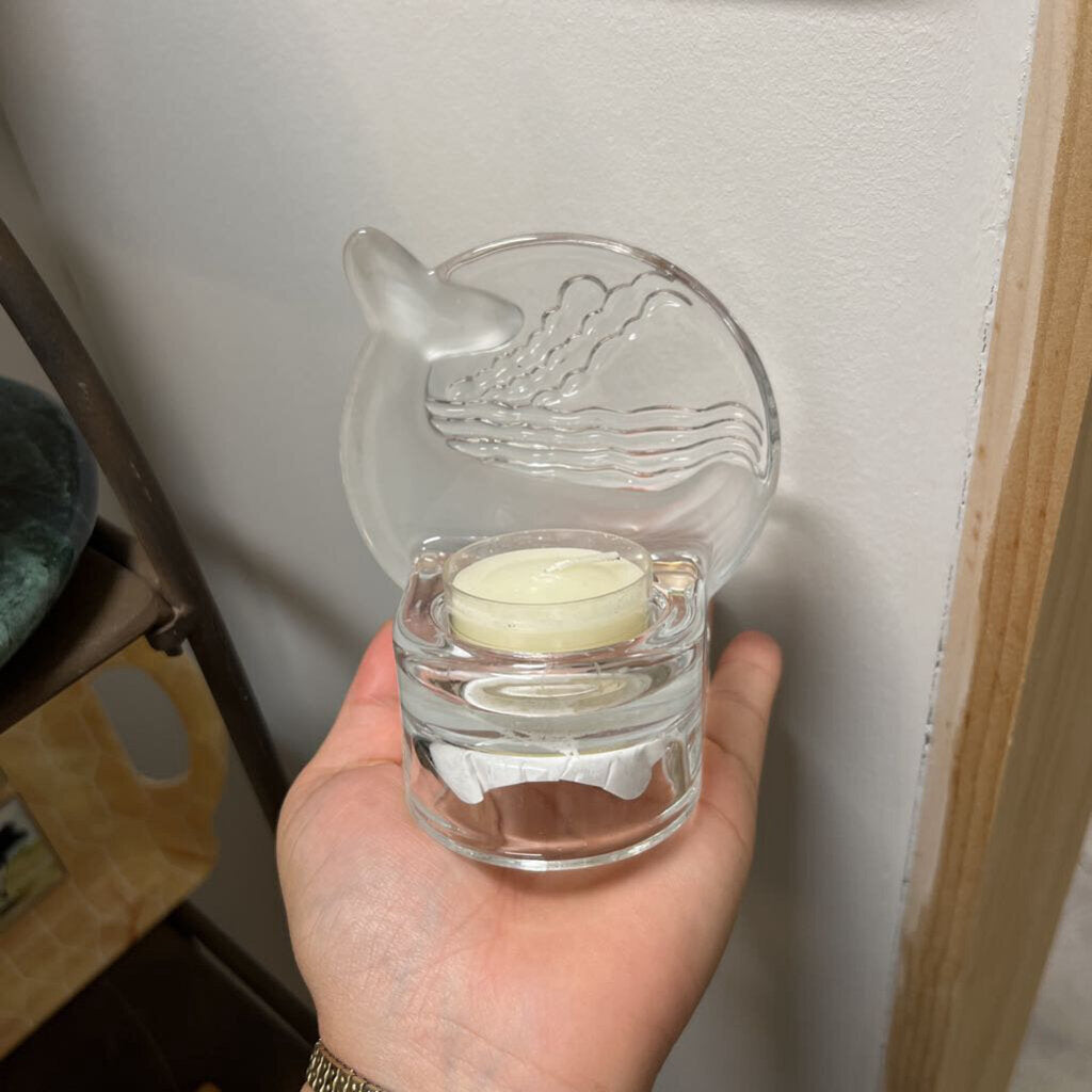 VTG CLEAR & FROSTED PARTYLITE WHALE TEALIGHT /VOTIVE HOLDER
