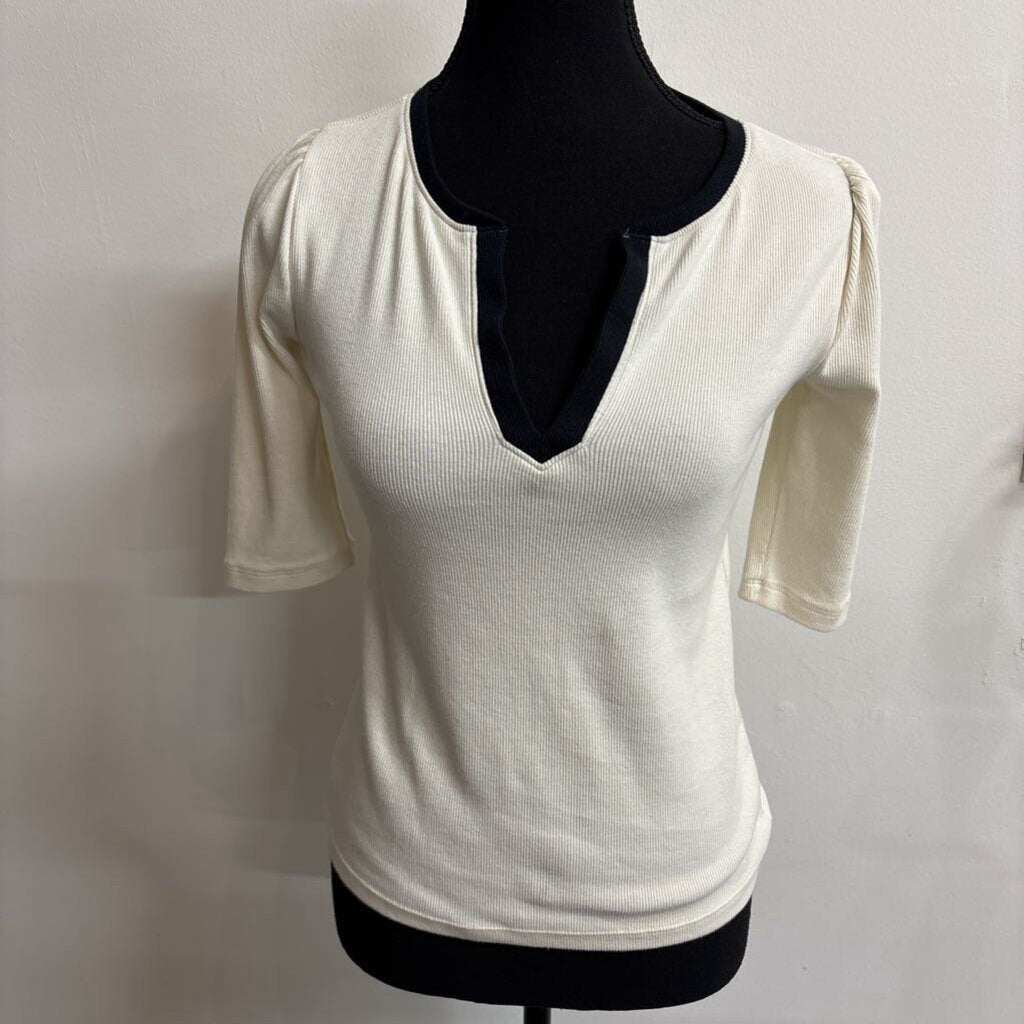 CREAM & BLACK 3/4 SLEEVE TOP